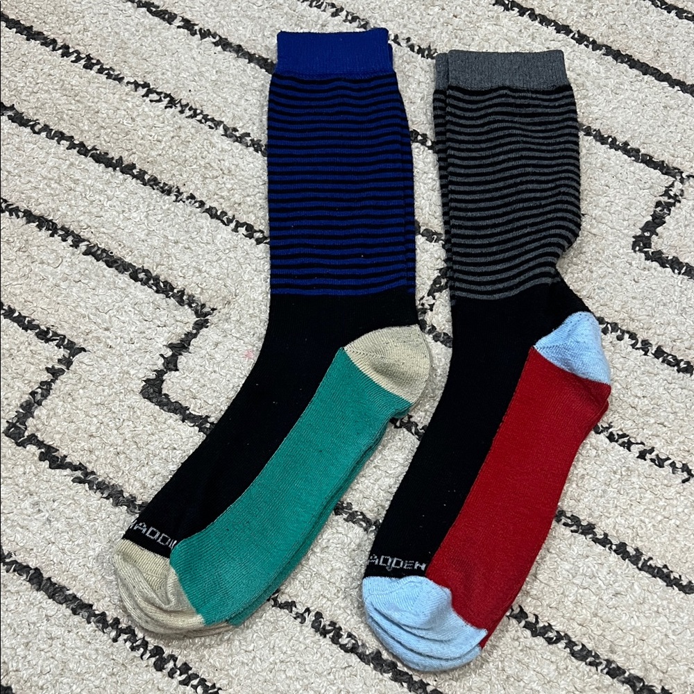 Steve Madden Colorblock Crew Socks in Black, Blue, Gray, Green & Red